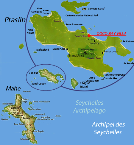 Carte de Praslin et des Seychelles